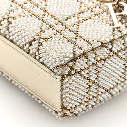 Christian Dior Lambskin Pearl Embroidered Micro Lady D-Joy Gold 10 of 10
