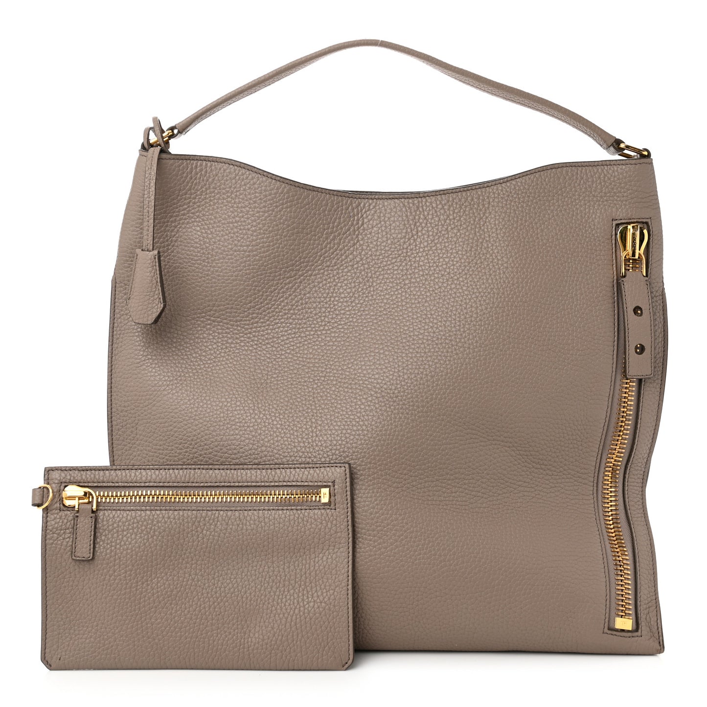 Pebbled Calfskin Large Alix Padlock Zip Hobo Bag Taupe