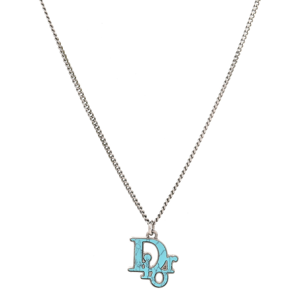 Christian Dior Resin Logo Necklace Silver Turquoise 1 of 4