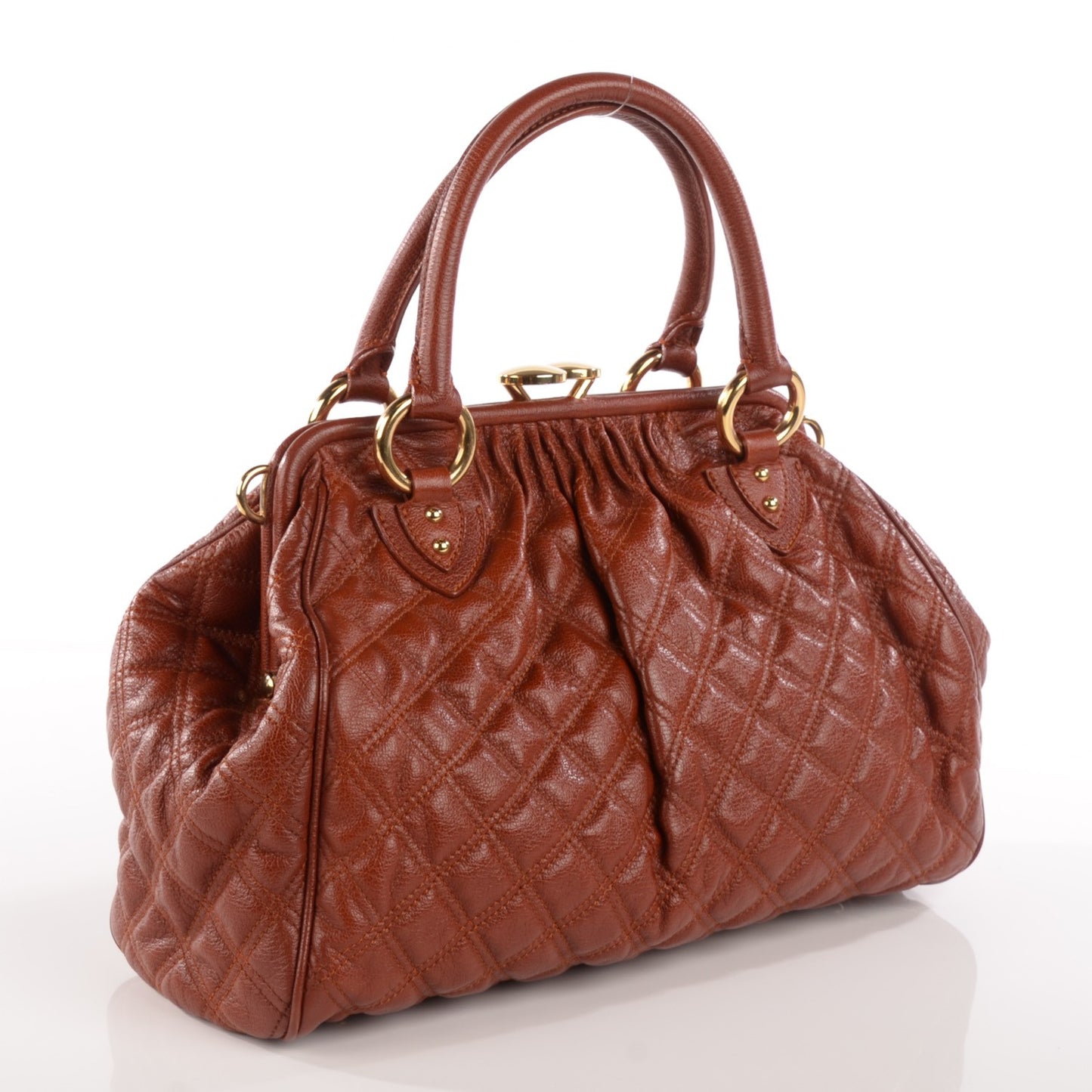 Lacquered Goatskin Quilted Stam Saddle Brown