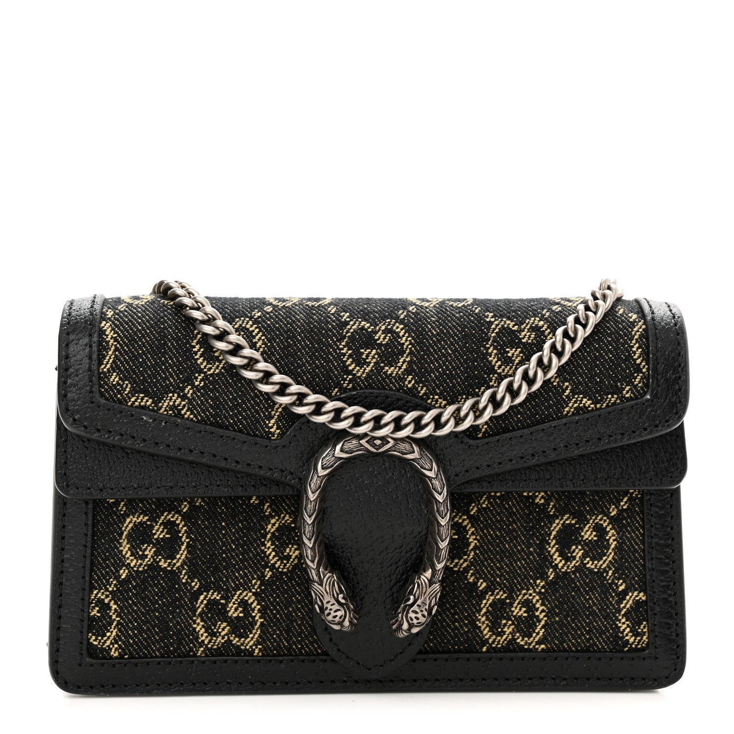 Gucci Jacquard Black Denim GG Monogram Super Mini Dionysus Shoulder Bag Black Ivory 1 of 9