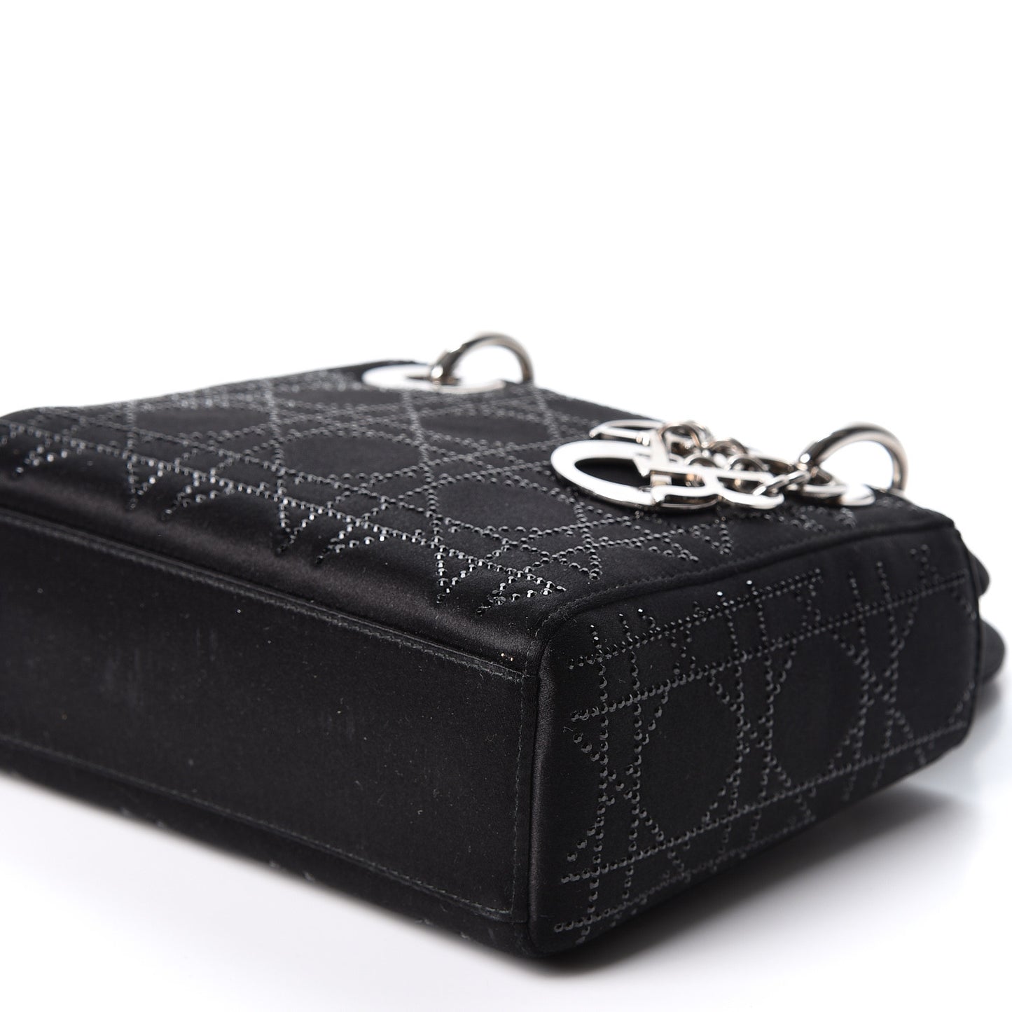 Satin Crystal Cannage Mini Lady Dior Black
