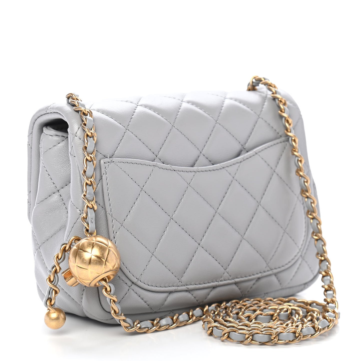 Lambskin Quilted Mini Pearl Crush Flap Light Grey