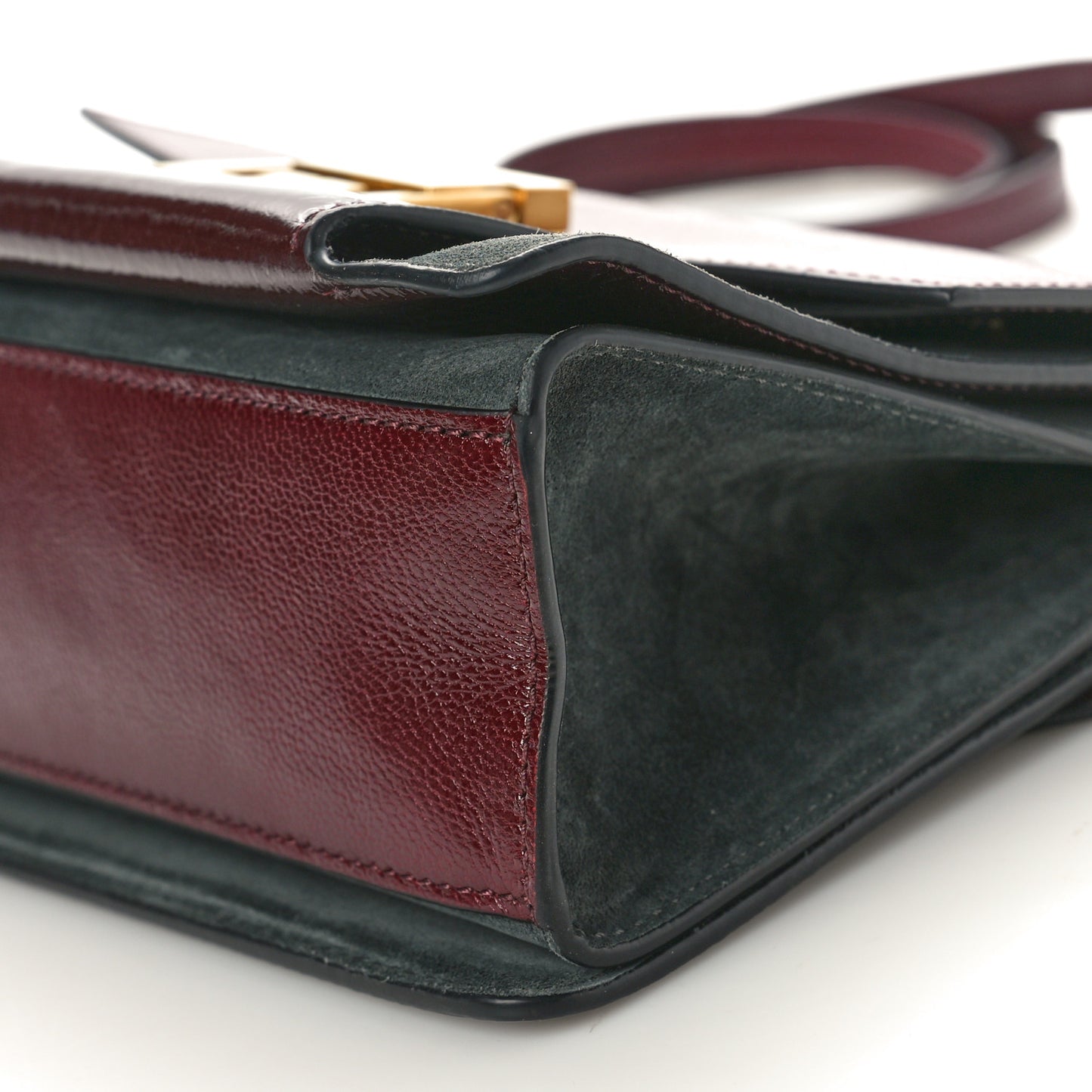 Crinkled Patent Deerskin Suede Small GV3 Shoulder Bag Aubergine Graphite
