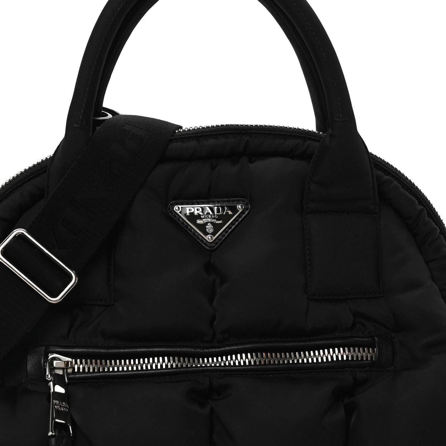 Prada Tessuto Nylon Bomber Dome Satchel Black 15 of 19