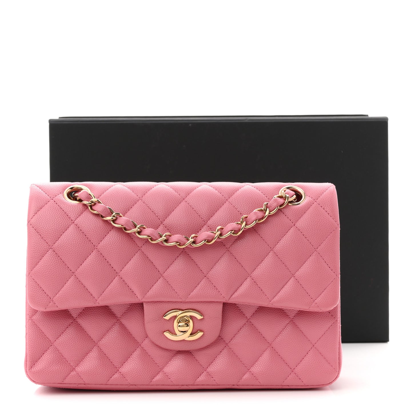 Caviar Quilted Small Double Flap Pink