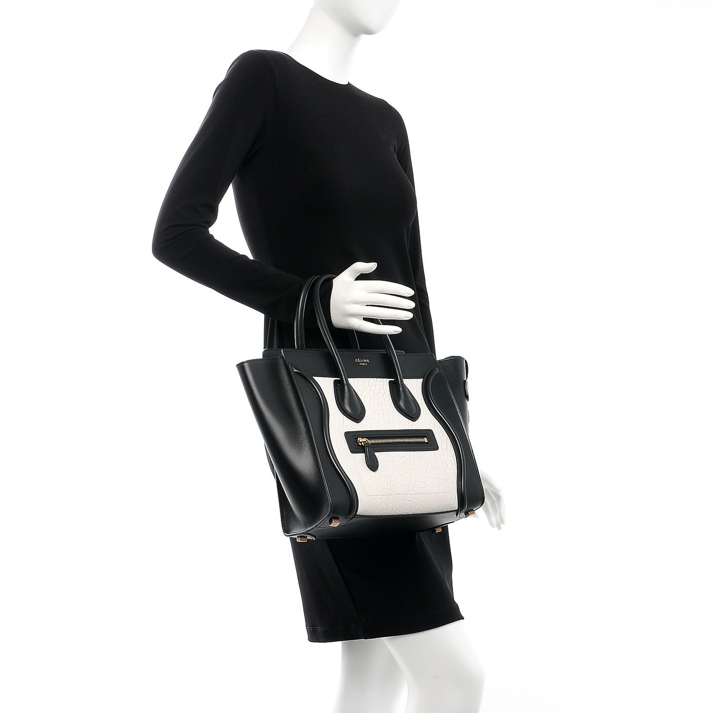Shrunken Lambskin Micro Bi-Color Luggage Black White