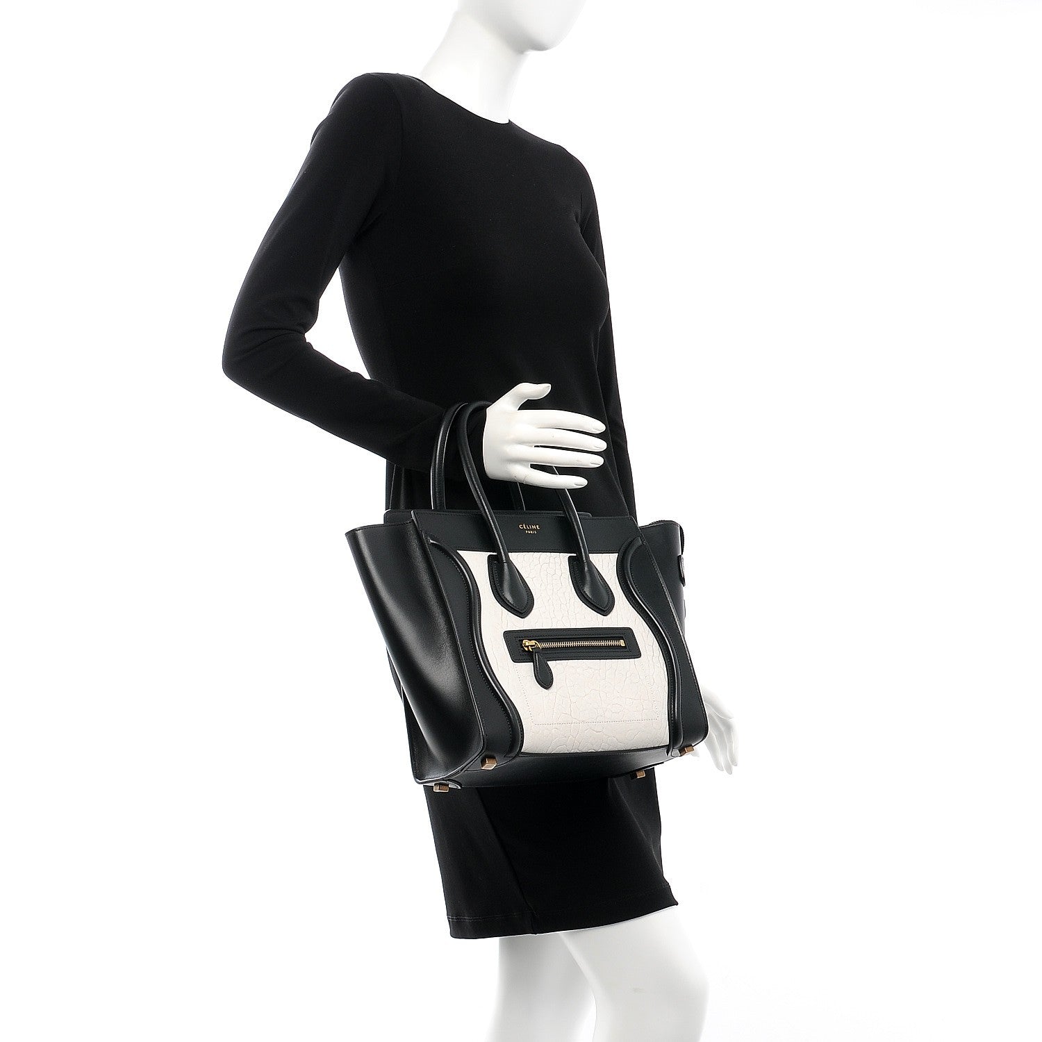 Celine Shrunken Lambskin Micro Bi-Color Luggage Black White 2 of 11