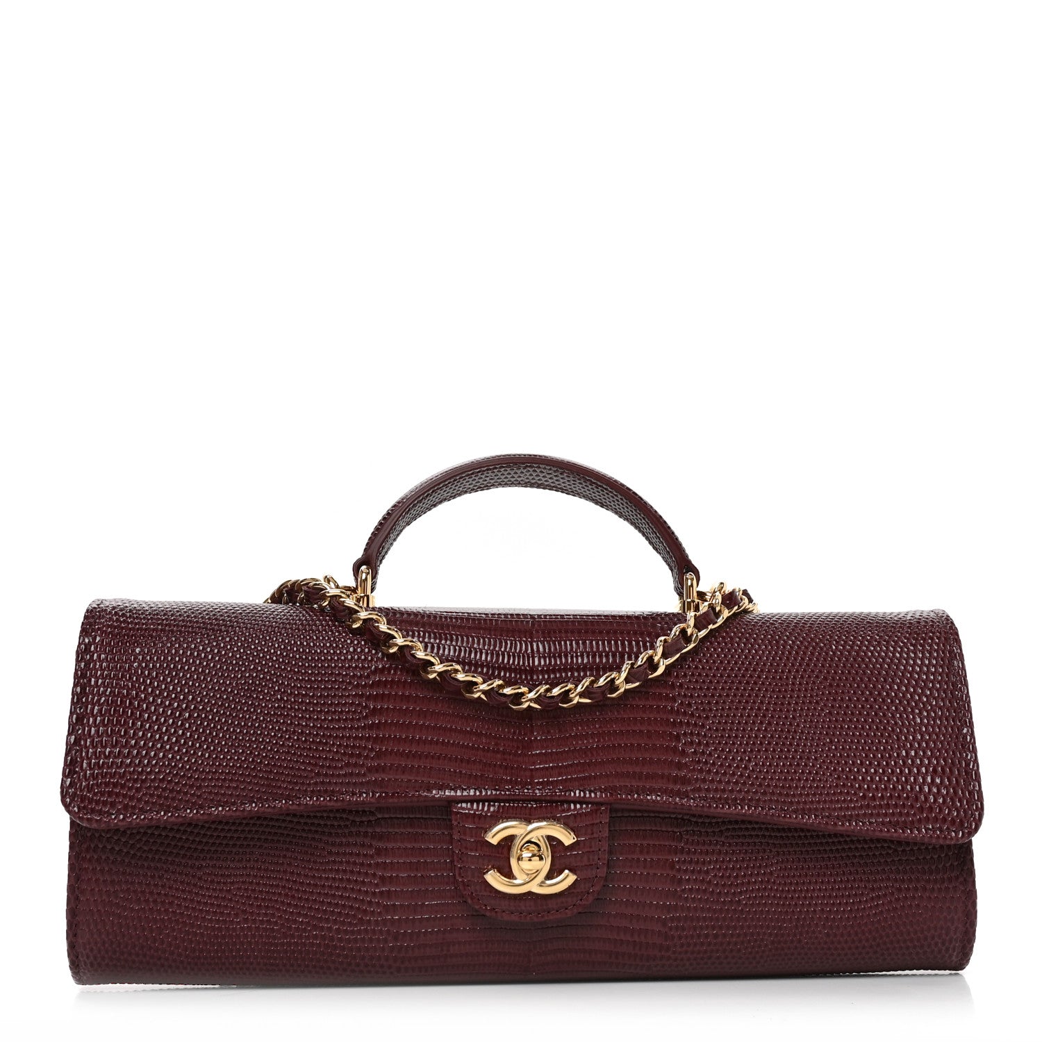 Chanel Calfskin Lizard Embossed Clutch With Chain  Bordeaux 1 of 12