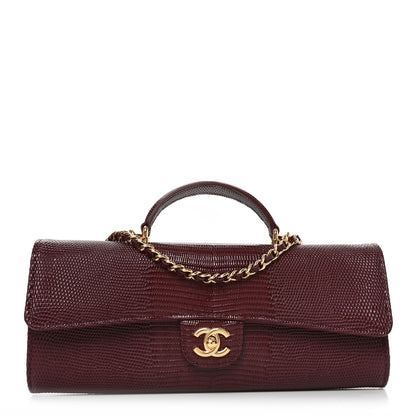 Chanel Calfskin Lizard Embossed Clutch With Chain  Bordeaux 1 of 12