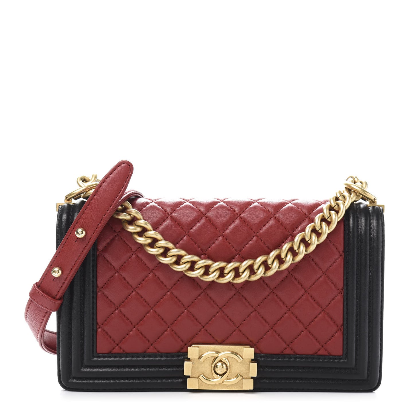 Lambskin Quilted Medium Boy Flap Red Black