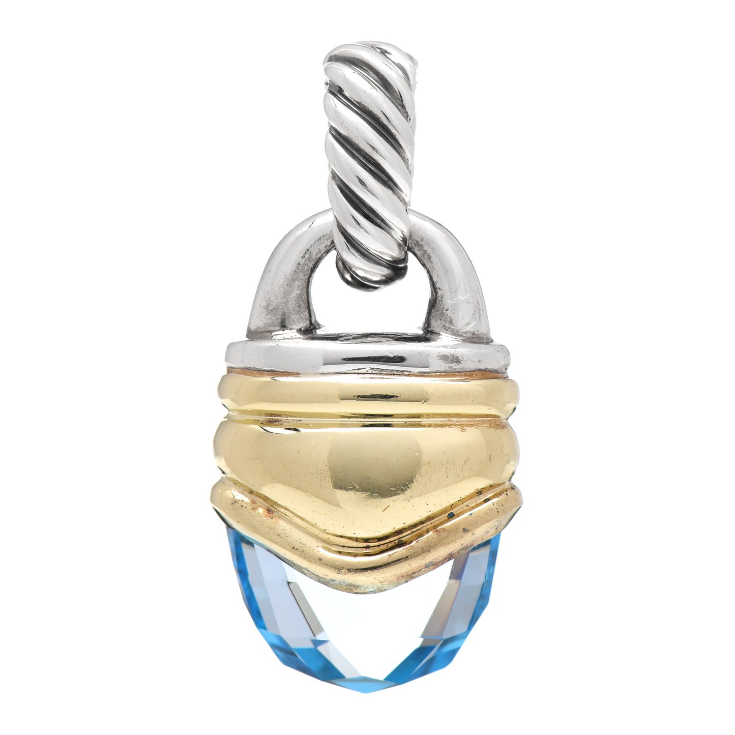 Sterling Silver 14K Yellow Gold Blue Topaz Acorn Enhancer Pendant