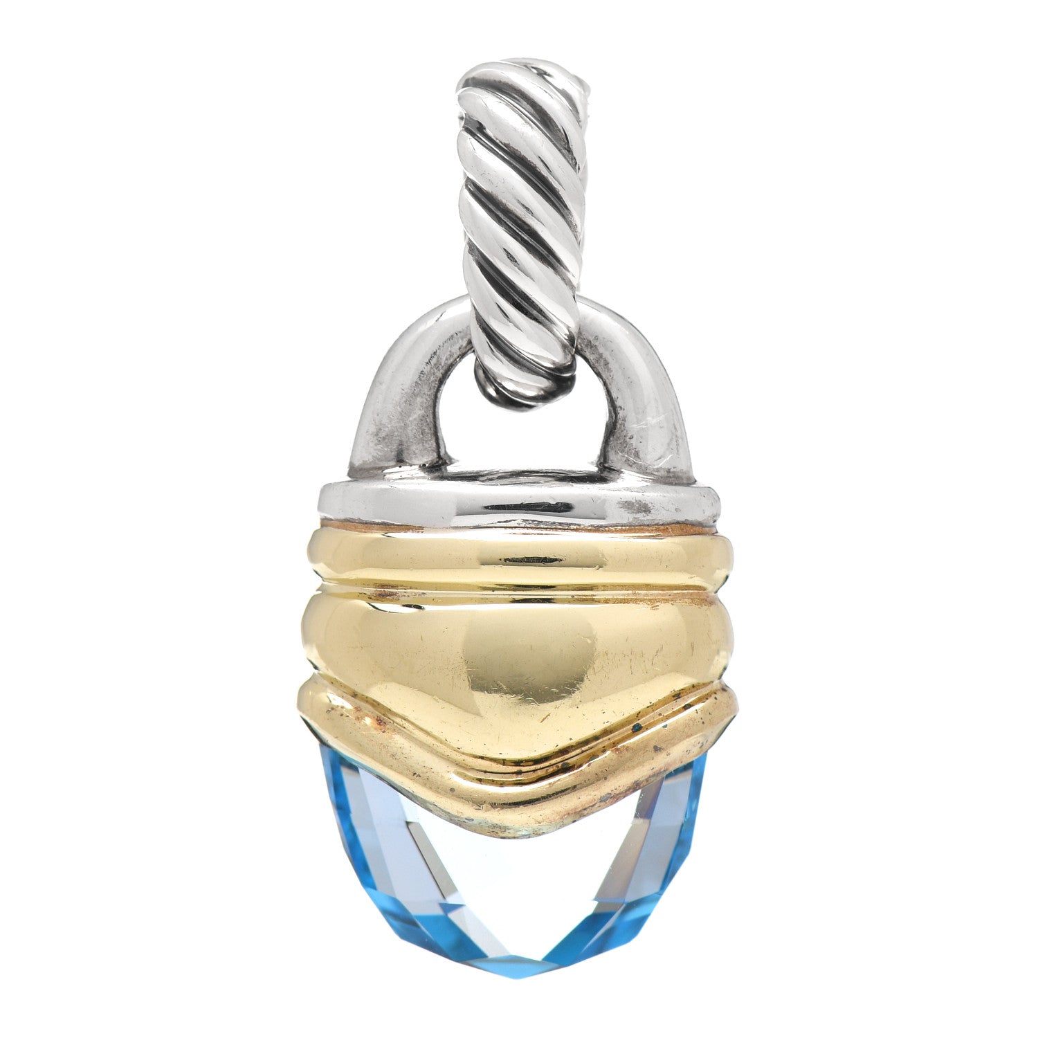 David Yurman Sterling Silver 14K Yellow Gold Blue Topaz Acorn Enhancer Pendant 1 of 3