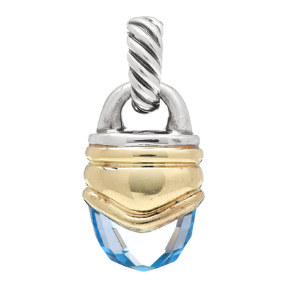 David Yurman Sterling Silver 14K Yellow Gold Blue Topaz Acorn Enhancer Pendant 1 of 3