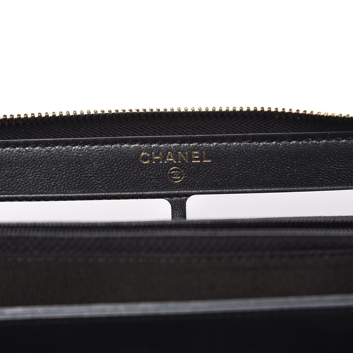 Lambskin Zip Around Large Gusset Wallet With Pearl Chain Black