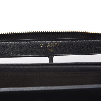Chanel Lambskin Zip Around Large Gusset Wallet With Pearl Chain Black 6 of 9