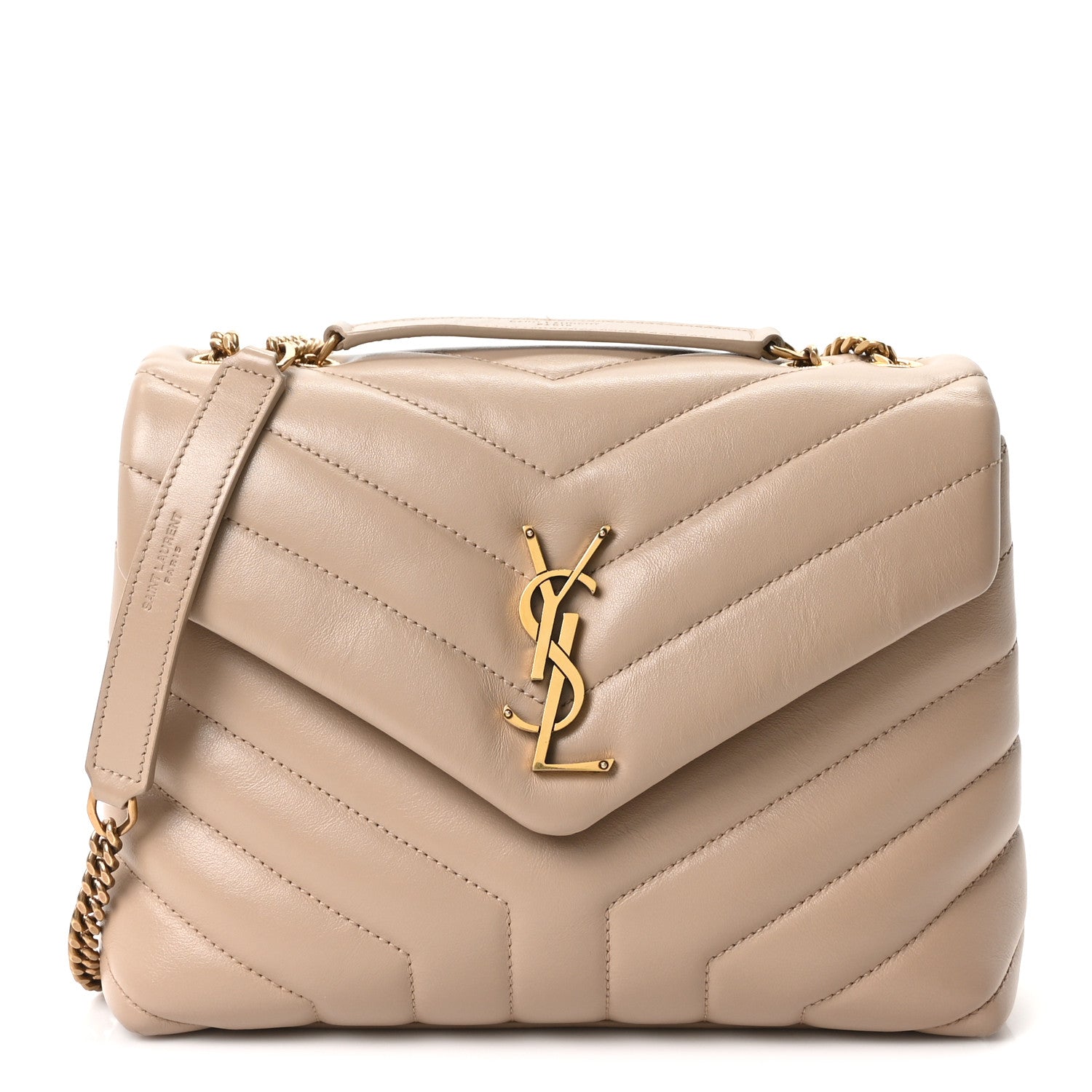 Saint Laurent Calfskin Y Quilted Monogram Small Loulou Chain Satchel Dark Beige 1 of 10