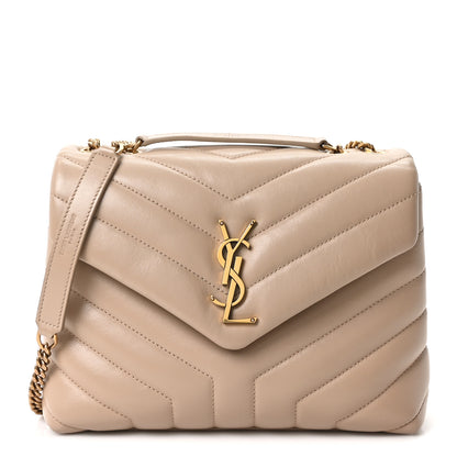 Saint Laurent Calfskin Y Quilted Monogram Small Loulou Chain Satchel Dark Beige 1 of 10