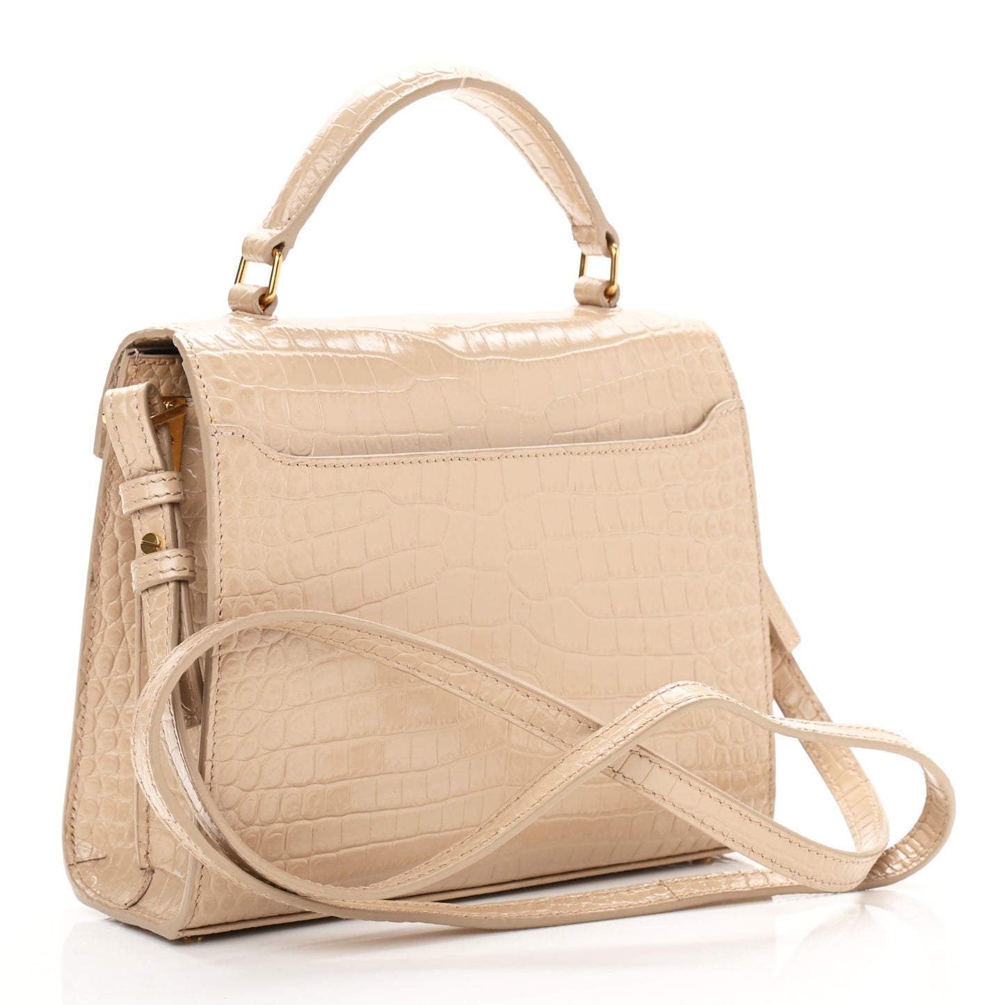 Crocodile Embossed Mini Classic Monogram Cassandra Top Handle Nude