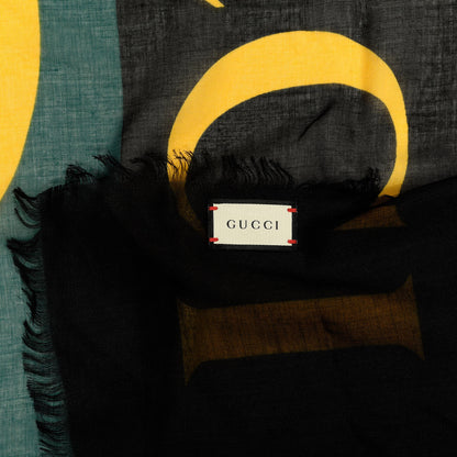 Gucci Modal Silk Coco Capitan Logo Square Scarf Black 3 of 4