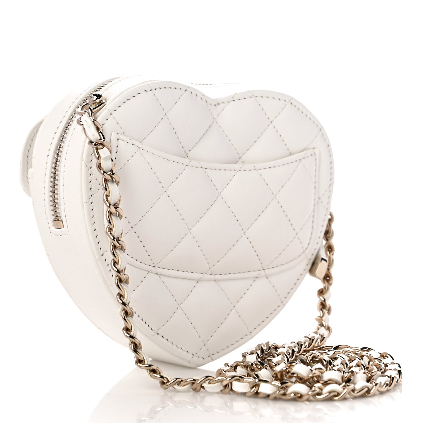 Lambskin Quilted CC In Love Heart Clutch With Chain White