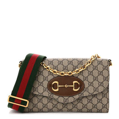 Gucci GG Supreme Monogram Azalea Calfskin Web Small Horsebit 1955 Crossbody Bag Beige Ebony Brown Sugar 1 of 10