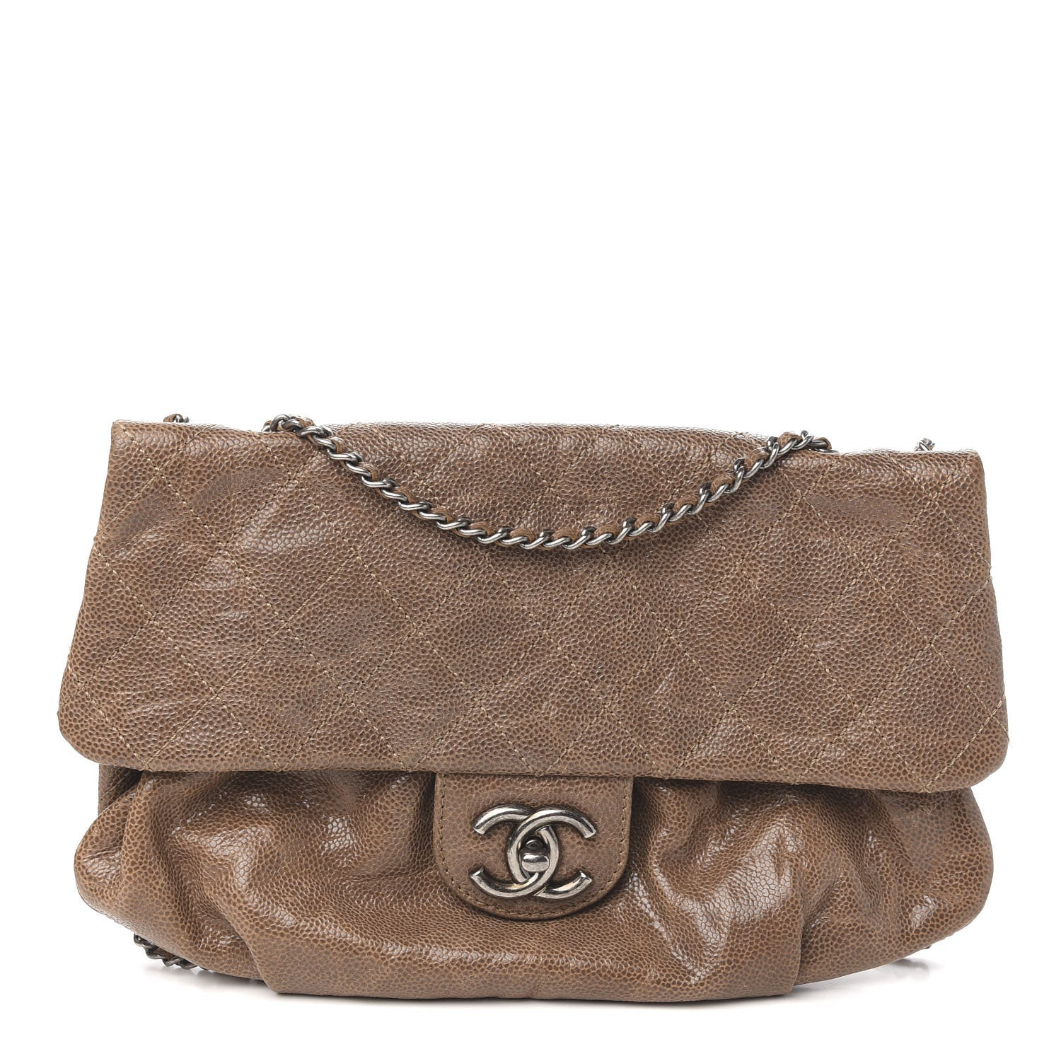 Chanel Grained Calfskin Quilted Medium Elastic Flap Taupe 1 of 9