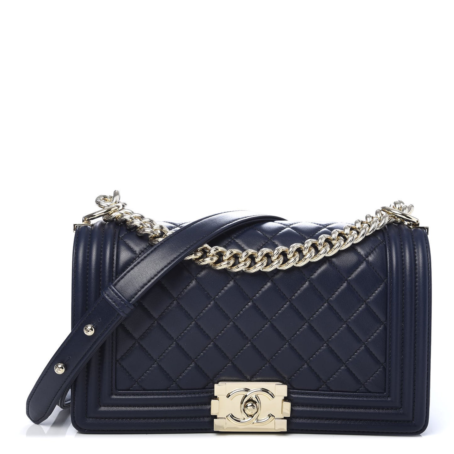 Lambskin Quilted Medium Boy Flap Deep Blue