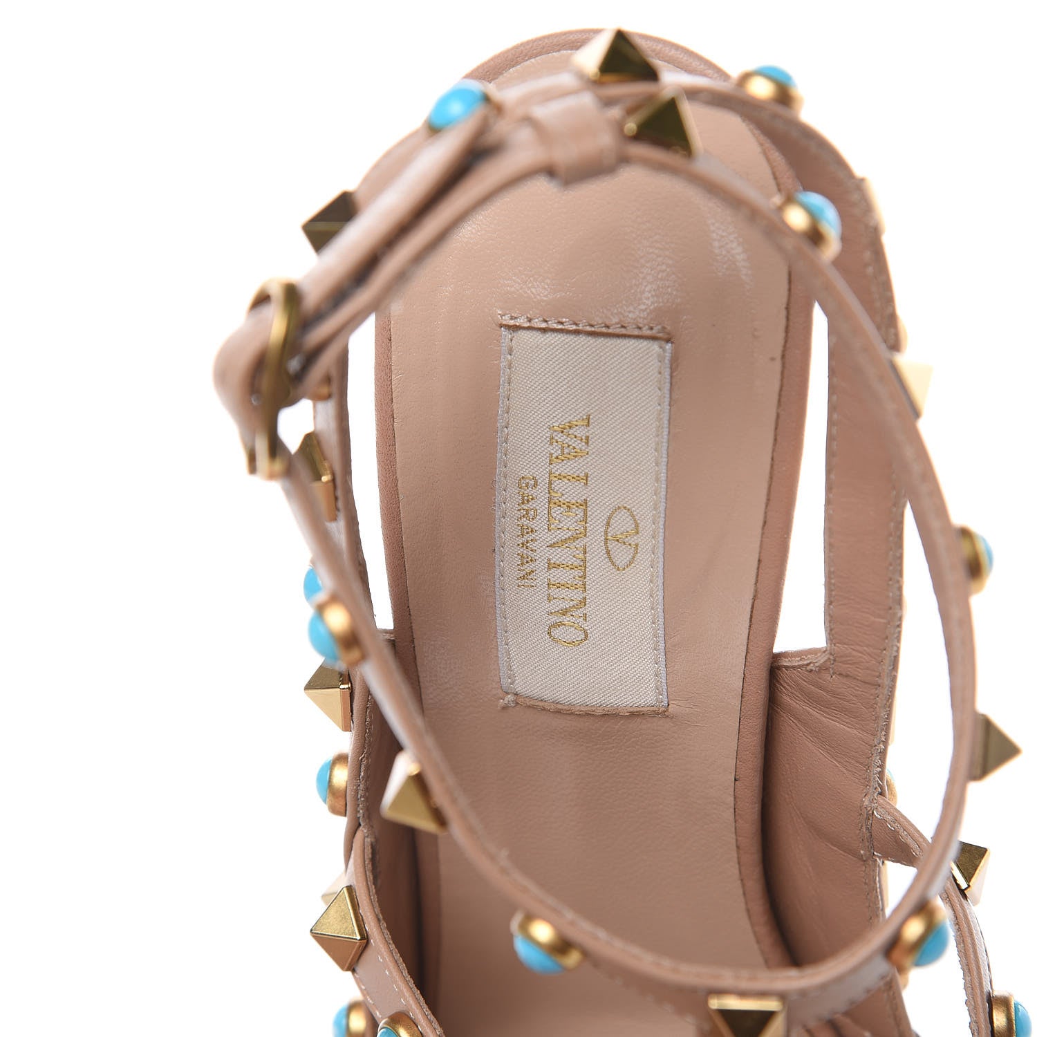 Valentino Garavani Pebbled Calfskin Rockstud Rolling Ankle Strap 100mm Pumps 38 Soft Noisette 7 of 9