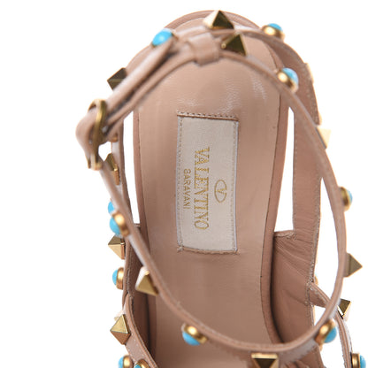 Valentino Garavani Pebbled Calfskin Rockstud Rolling Ankle Strap 100mm Pumps 38 Soft Noisette 7 of 9