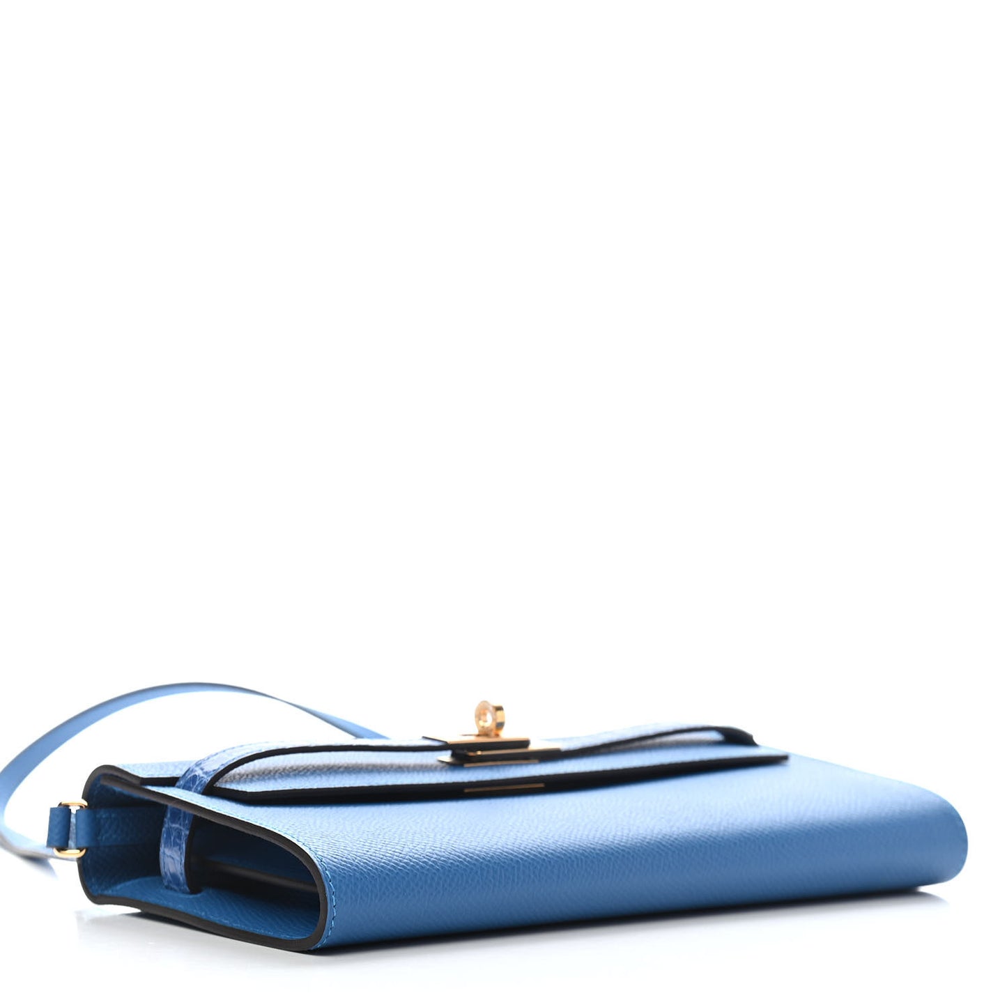 Epsom Shiny Alligator Touch Kelly Wallet To Go Mykonos Bleu Zellige