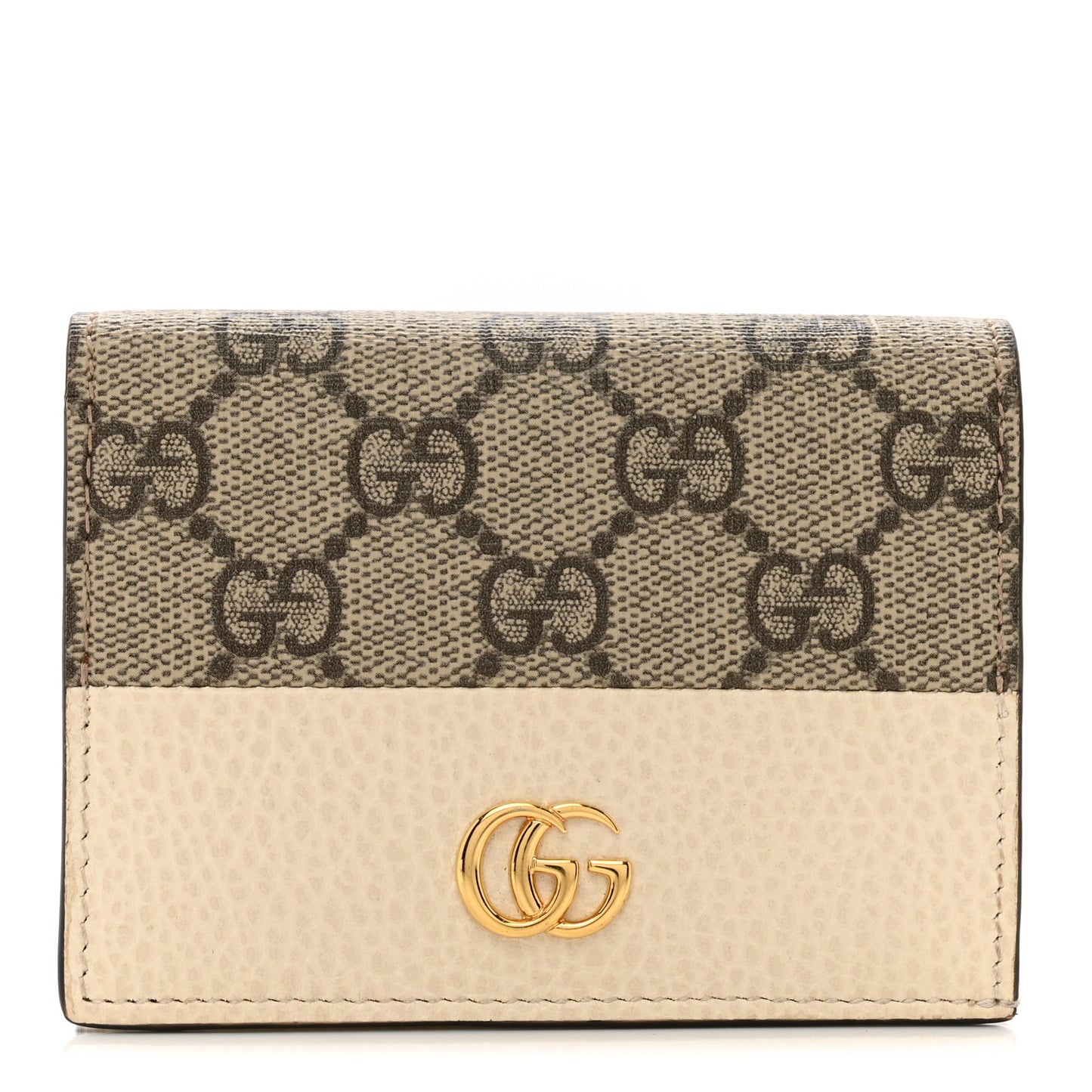 Dollar Calfskin GG Supreme Monogram GG Marmont Card Case Mystic White Beige Ebony