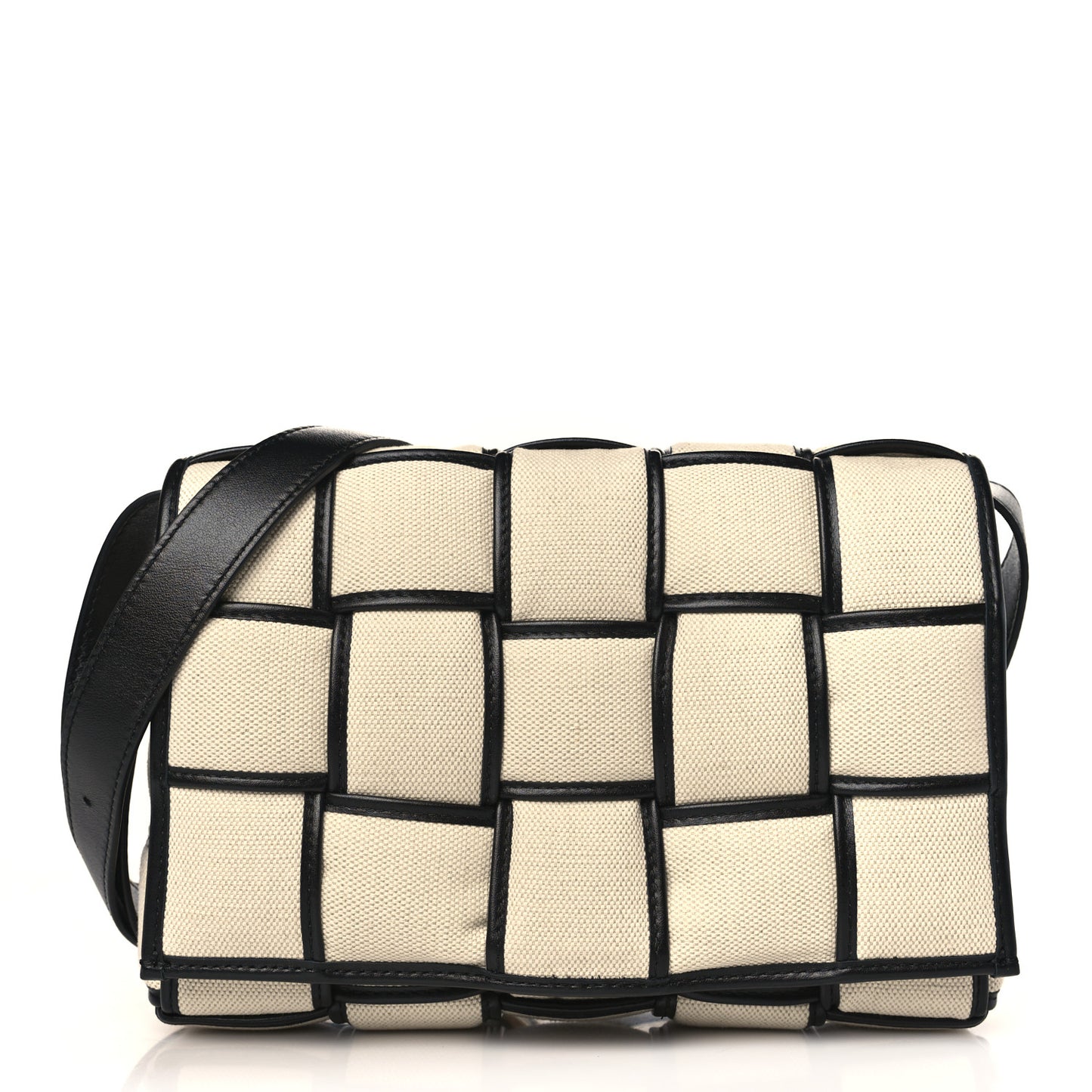 Canvas Intrecciato Padded Cassette Crossbody Bag Natural Black