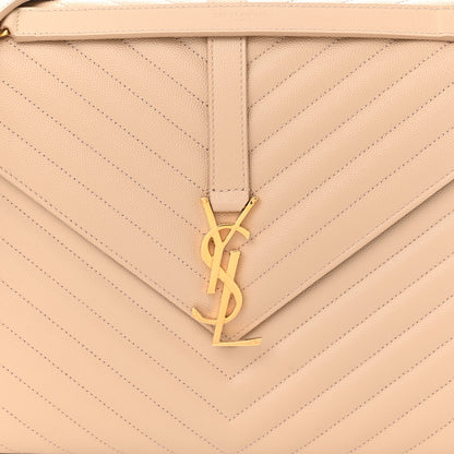 Saint Laurent Grain De Poudre Matelasse Chevron Large Monogram Satchel Nude Powder 8 of 10