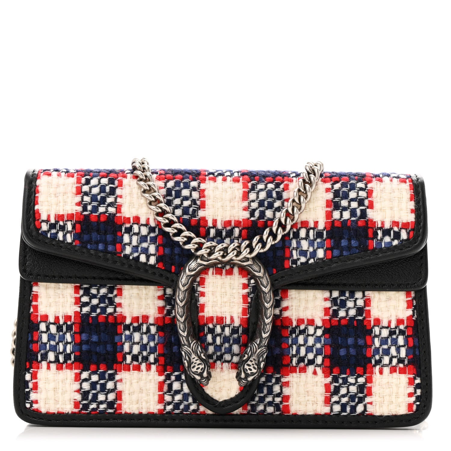 Gucci Vintage Tweed Check Super Mini Dionysus Shoulder Bag White Hibiscus Red Marine 1 of 11
