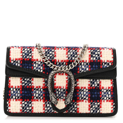 Gucci Vintage Tweed Check Super Mini Dionysus Shoulder Bag White Hibiscus Red Marine 1 of 11