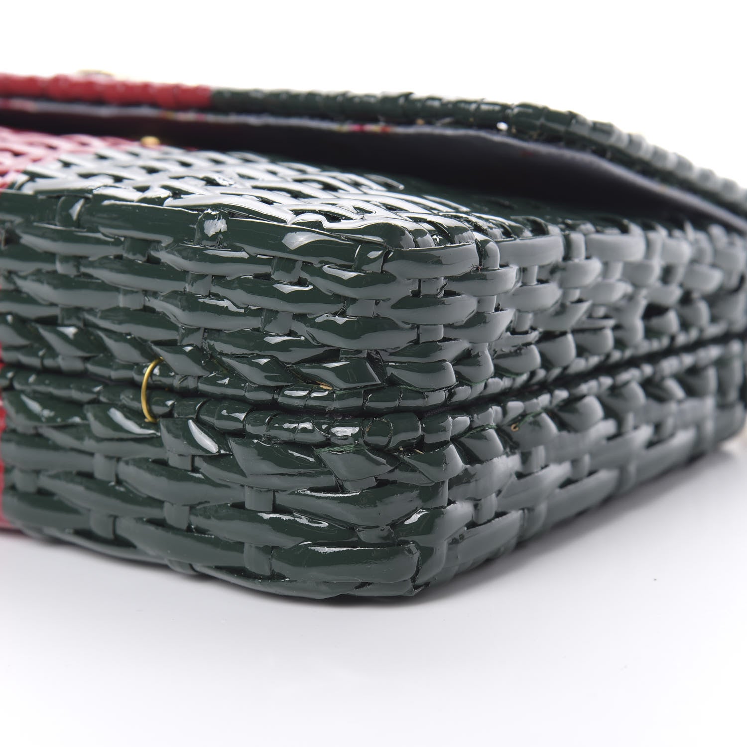 Gucci Glazed Wicker Stripe Small Cestino Shoulder Bag Green 10 of 11