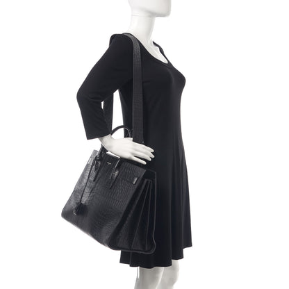Saint Laurent Calfskin Crocodile Embossed Large Sac De Jour Carryall Black 2 of 11