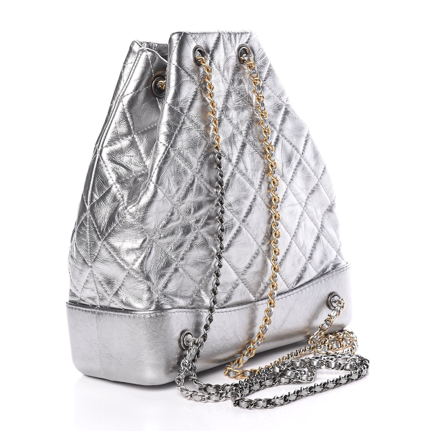 Chanel Metallic Crumpled Calfskin Quilted Gabrielle Backpack Silver 3 of 17