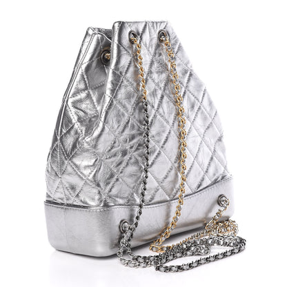 Chanel Metallic Crumpled Calfskin Quilted Gabrielle Backpack Silver 3 of 17
