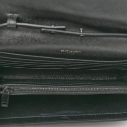Saint Laurent Grain De Poudre Matelasse Chevron Monogram Monochrome Chain Wallet Black 5 of 10