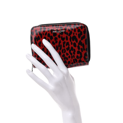 Saint Laurent Patent Leopard Print Compact Zip Around Wallet Black Red 2 of 7