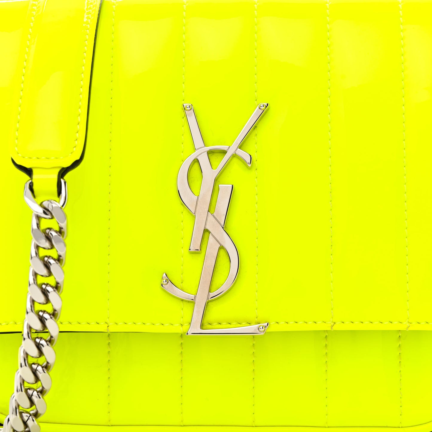 Patent Matelasse Monogram Small Vicky Chain Bag Neon Yellow
