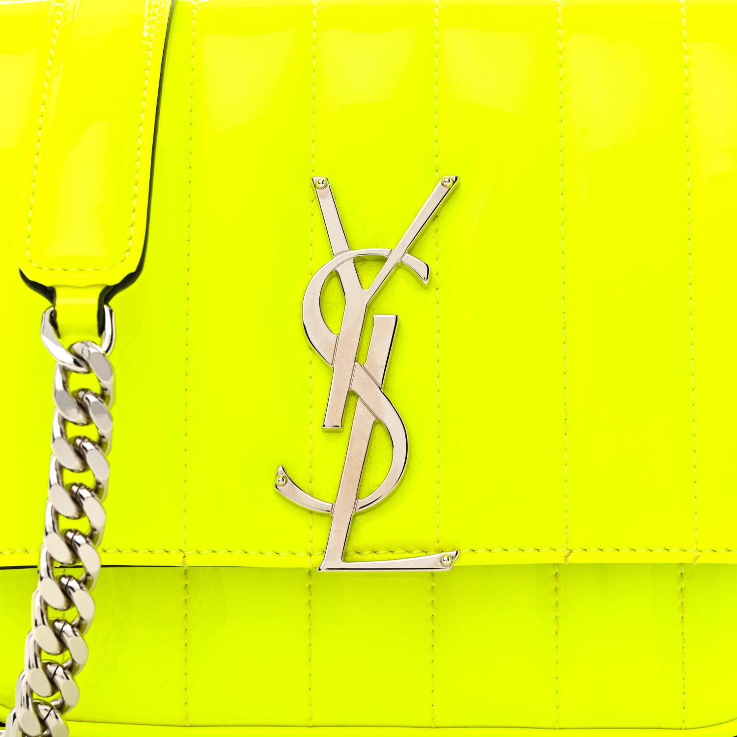 Saint Laurent Patent Matelasse Monogram Small Vicky Chain Bag Neon Yellow 8 of 10