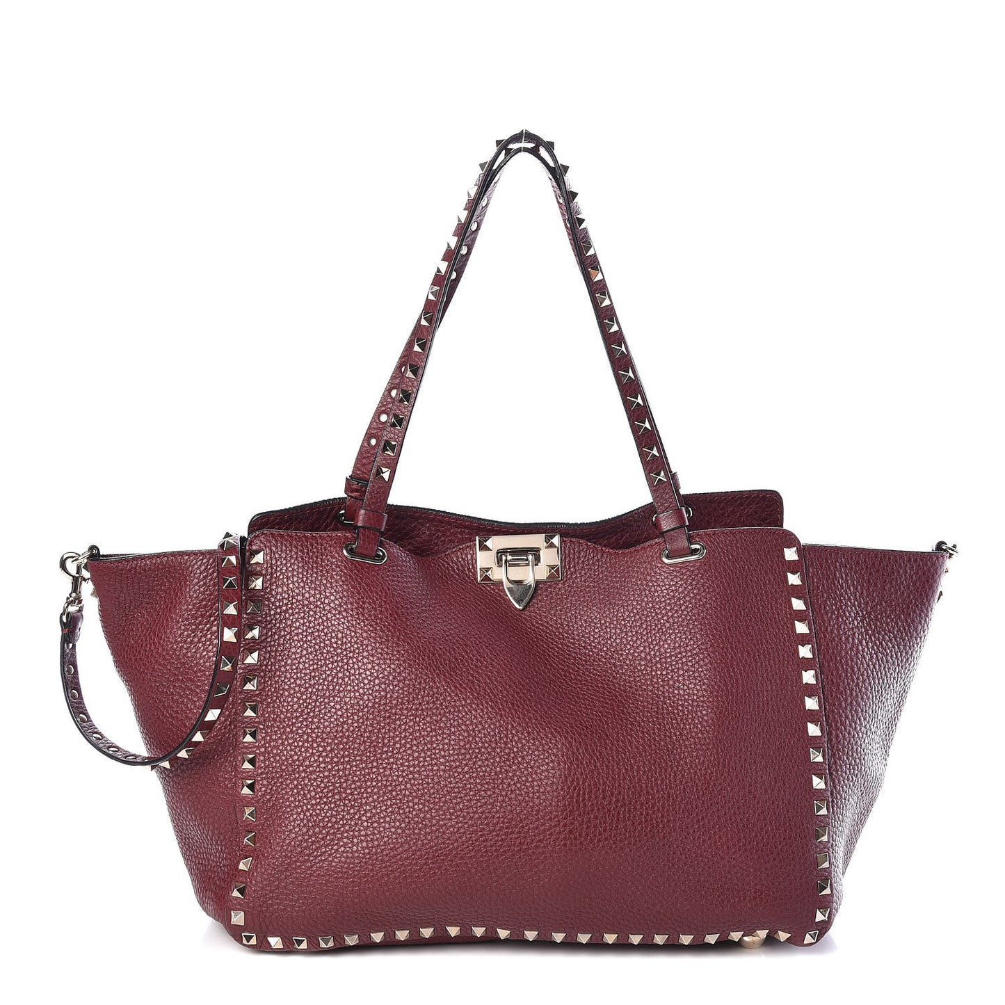 Pebbled Calfskin Medium Rockstud Tote Cremisi