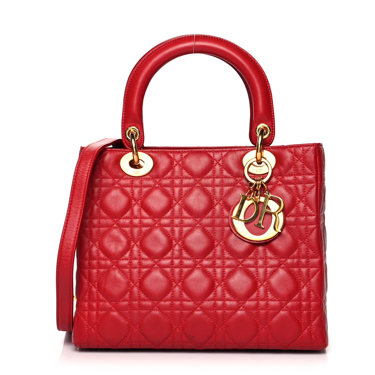 Christian Dior Lambskin Cannage Medium Lady Dior Red 1 of 14