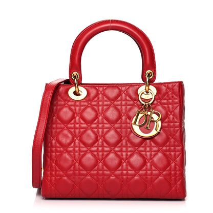 Christian Dior Lambskin Cannage Medium Lady Dior Red 1 of 14