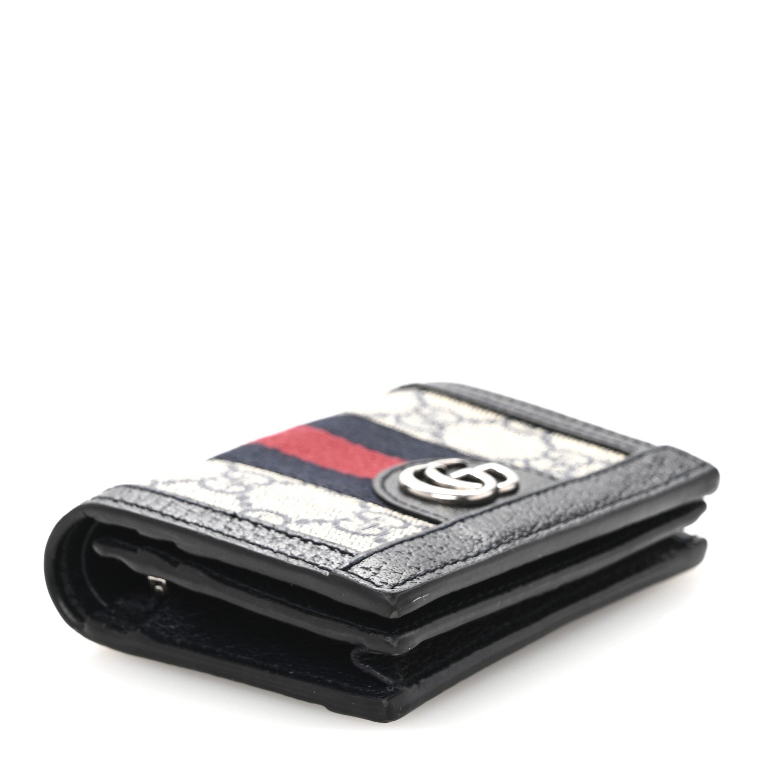 Gucci GG Supreme Monogram Textured Dollar Calfskin Web Ophidia Card Case Beige Blue 4 of 12