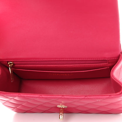 Chanel Lambskin Quilted Mini Top Handle Rectangular Flap Dark Pink 5 of 13