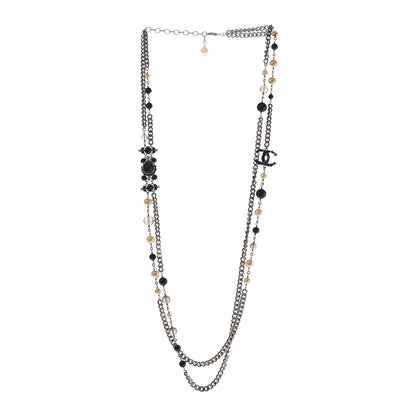 Chanel Pearl Crystal Bead CC Long Necklace Black 2 of 4